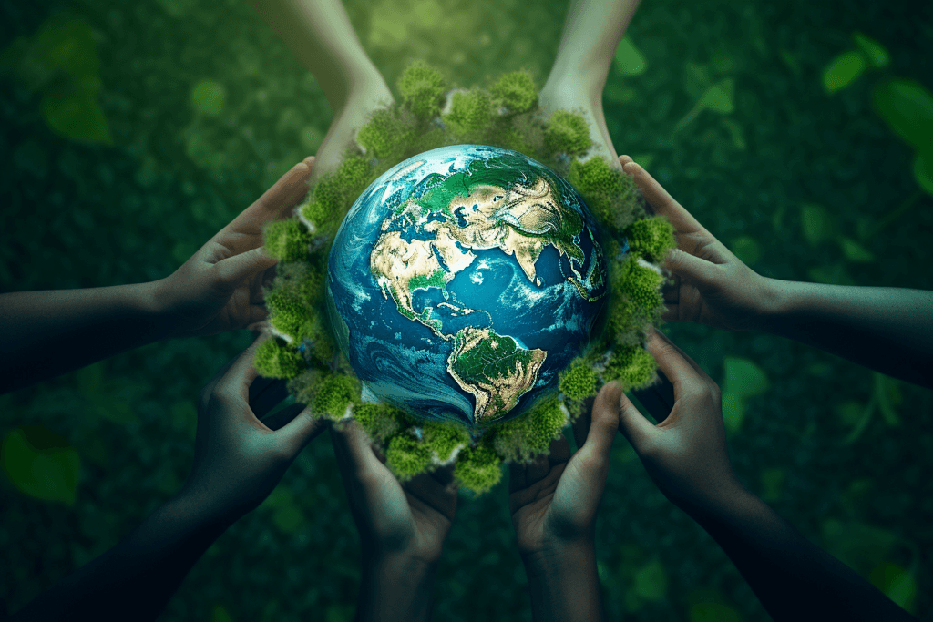 Hands supporting a sustainable earth